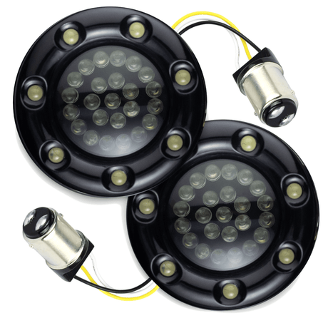 Eagle Lights 2” Infinity Beam Front LED Turn Signals with Integrated Trim Rings and White Halo Running Lights for Harley-Davidson® Motorcycles