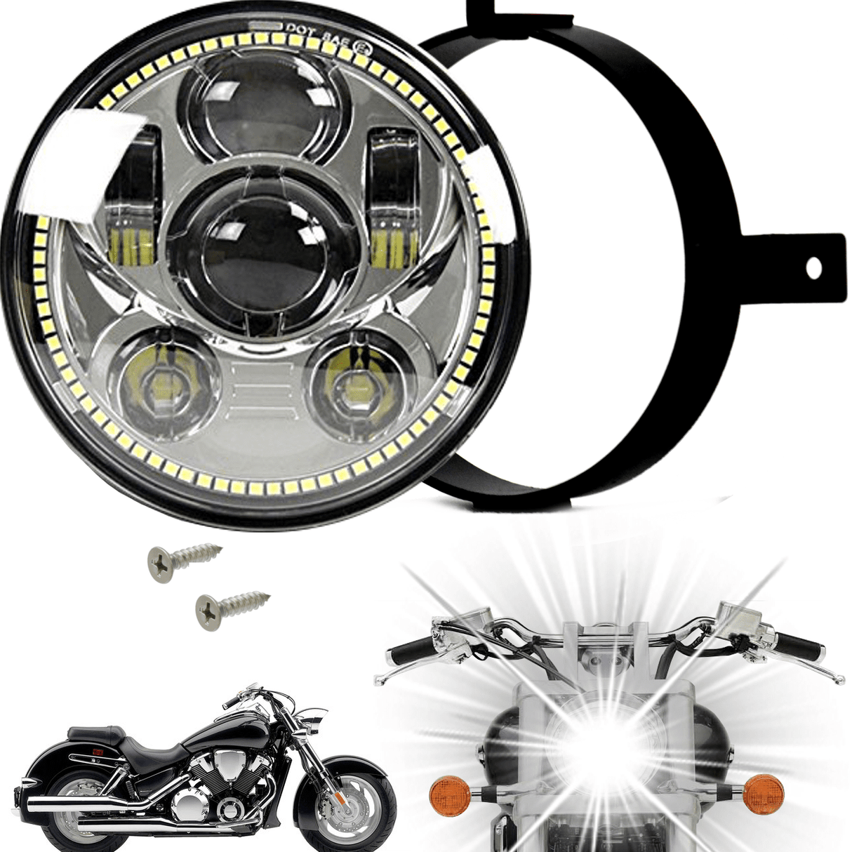 Honda VTX LED Headlights - Eagle Lights Generation III LED Headlight With Halo Ring For Honda VTX - Includes VTX Bracket And Hardware