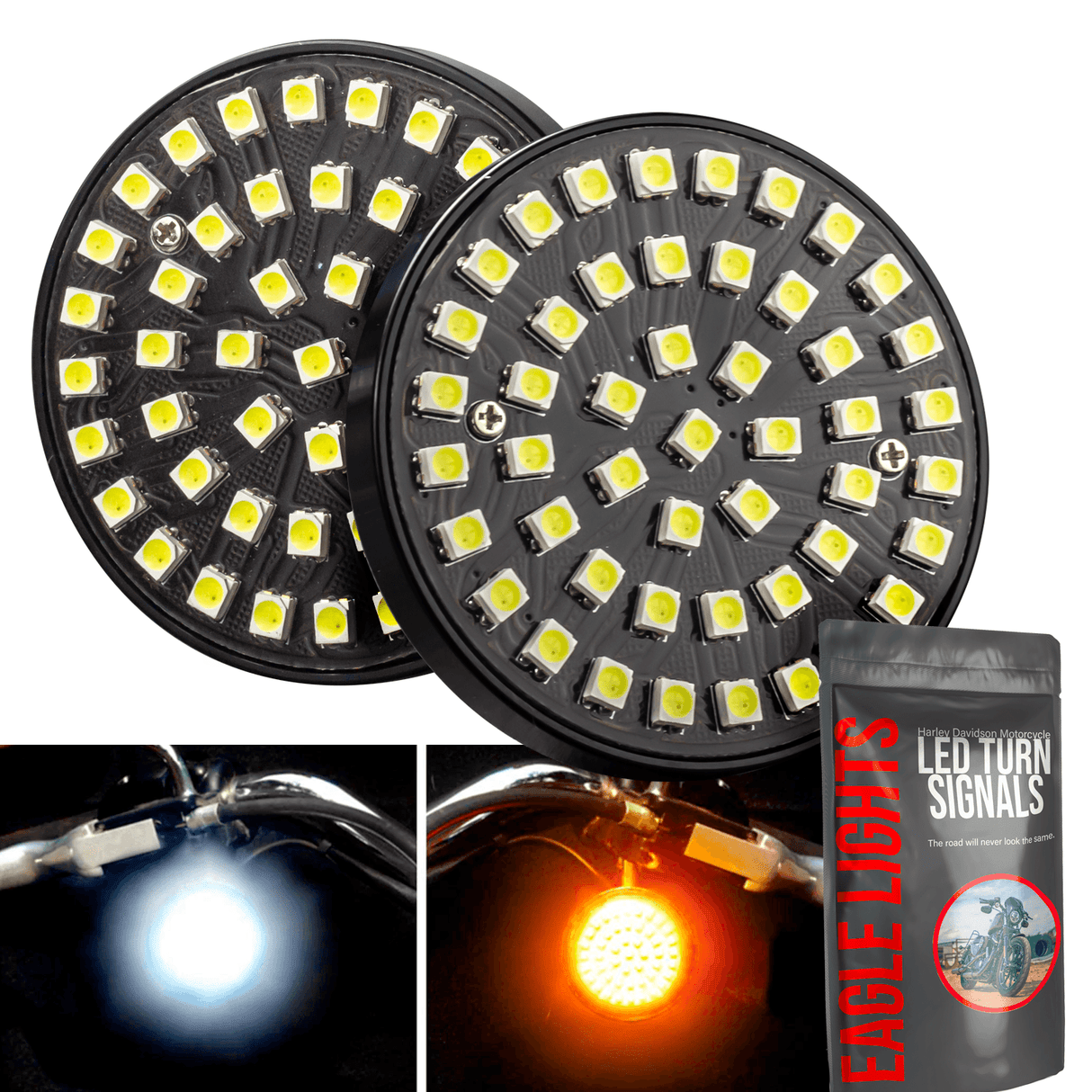 Eagle Lights SUNBURST 2" Front LED Turn Signals For Harley Davidson and Yamaha Models